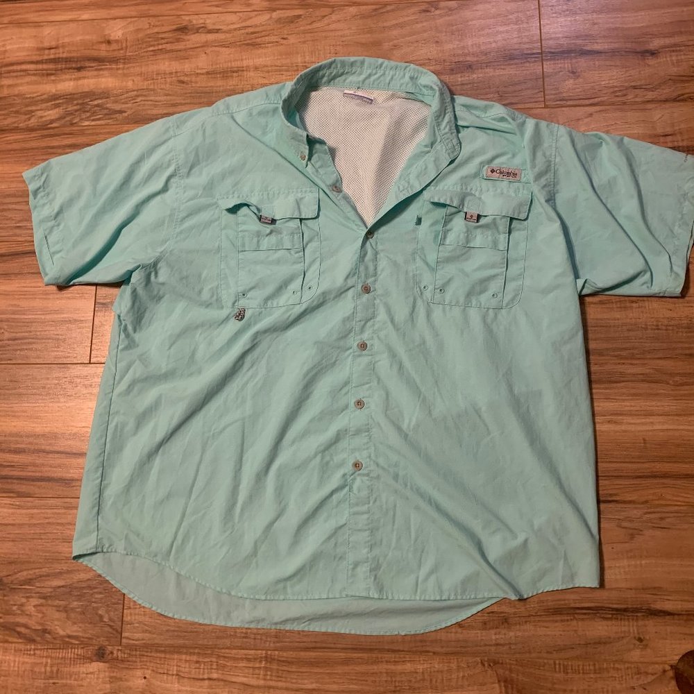 Columbia Men's Fishing Shirt Aqua Blue XXL